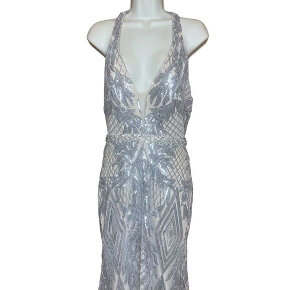 Mac Duggal Prom Long Formal Evening Dress in Silver/Nude NWOT Size 6 - Picture 5 of 8